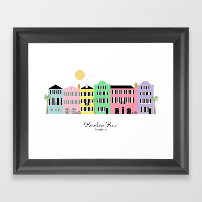 Rainbow Row Charleston Sc Framed Art Print By Emilykhalid