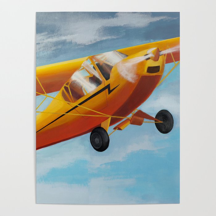 Yellow Plane, Blue Sky Poster