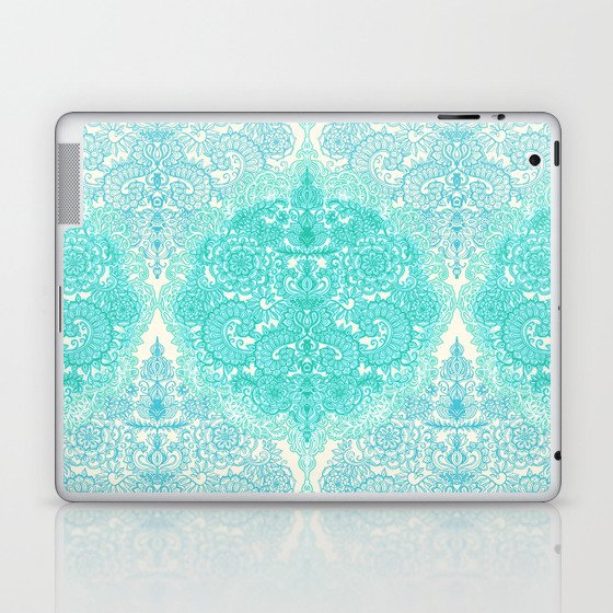 Happy Place Doodle in Mint Green & Aqua Laptop & iPad Skin