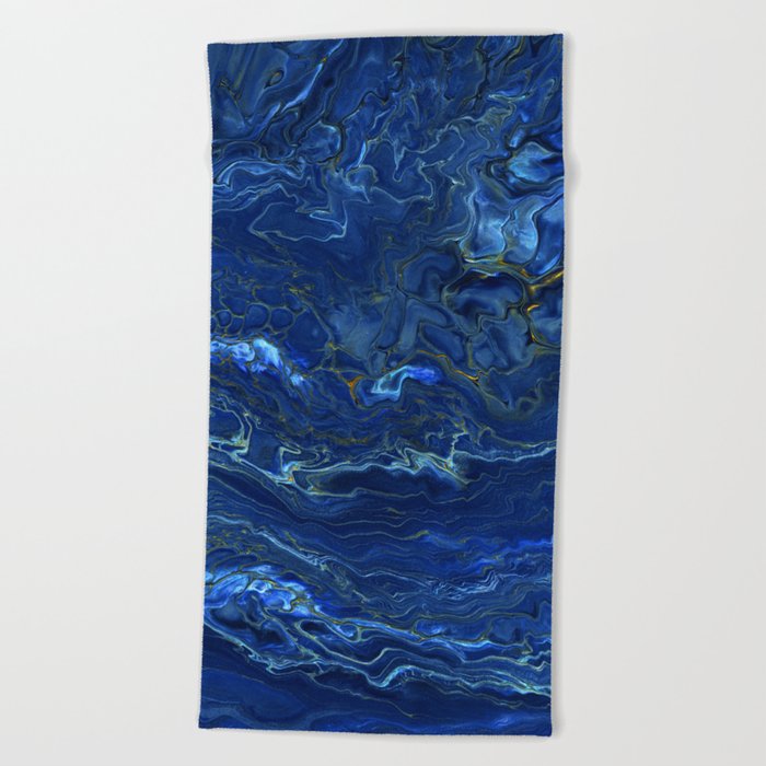 Navy Blue & Gold Marble Abstraction Beach Towel