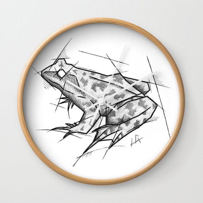 Frog Handmade Drawing Made In Pencil Charcoal And Ink Tattoo Sketch Tattoo Flash Sketch Wall Clock By Lucagenart Society6,Tumblr Simple Aesthetic Flower Drawings