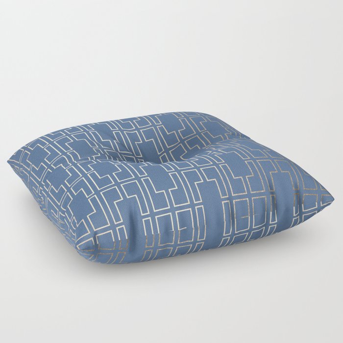 Simply Mid-Century in White Gold Sands and Aegean Blue Floor Pillow
