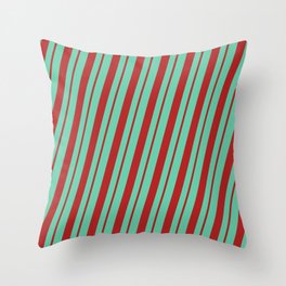 [ Thumbnail: Aquamarine & Red Colored Striped Pattern Throw Pillow ]