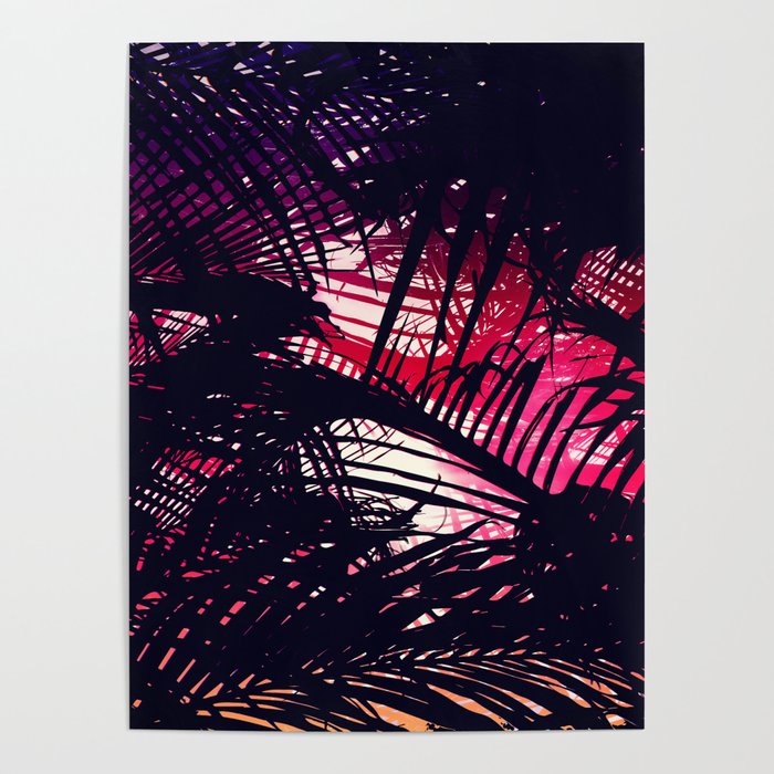 Tropical Purple and Red Sunset Palm Fronds Poster