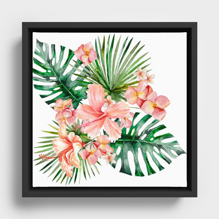 Tropical Jungle Hibiscus Flowers - Floral Framed Canvas