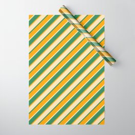 [ Thumbnail: Sea Green, Orange & Beige Colored Lines/Stripes Pattern Wrapping Paper ]
