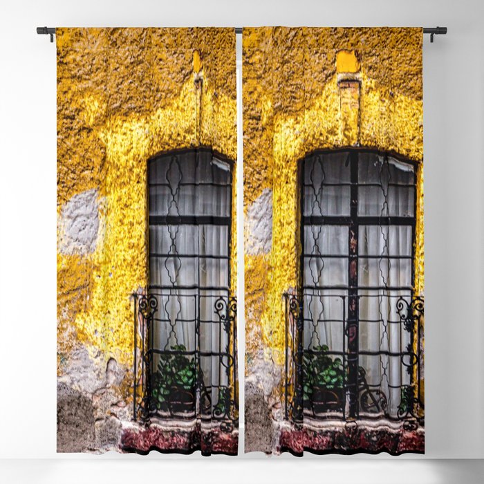 Mexico Photography - Old Yellow Wall With A Small Window Blackout Curtain