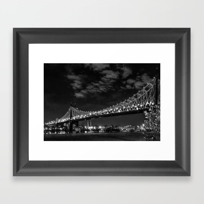 Queensborough Bridge at night. Black and white photography Framed Art Print