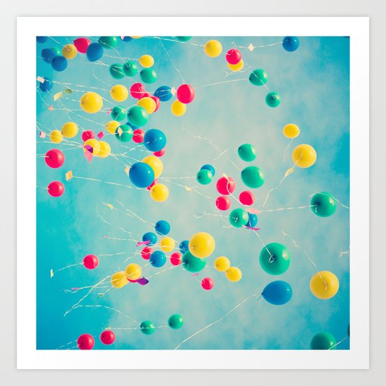 Polka Dots (Colorful happy balloons in flight) Art Print