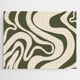 Earthy Beige Swirl Lines over Olive Green Jigsaw Puzzle