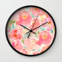 Preppy Pink Peonies Wall Clock