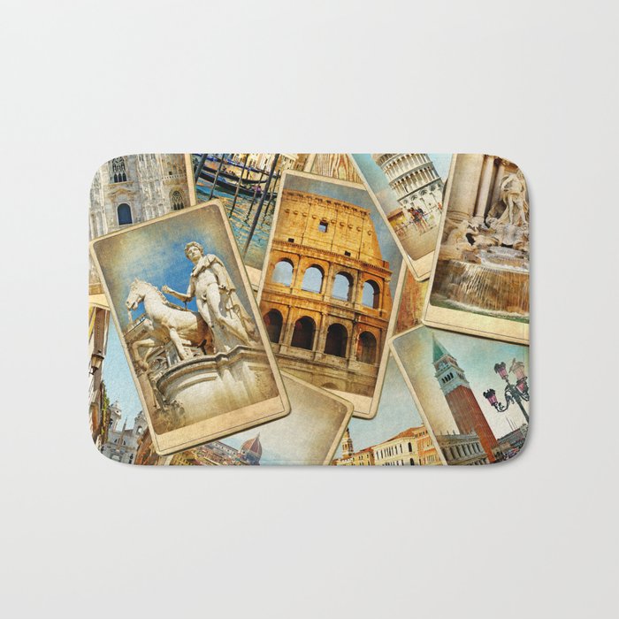 Travel in Italy -vintage photo album collage photos. Travel concepts background Bath Mat
