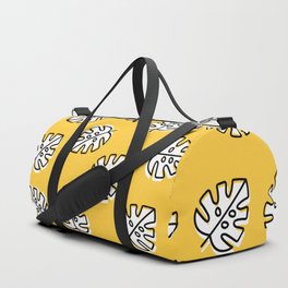 Black and White Leaves on a Yellow Background Duffle Bag