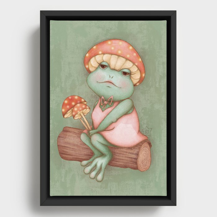 Lady Toadstool - Cute Frog With Mushroom Hat Framed Canvas