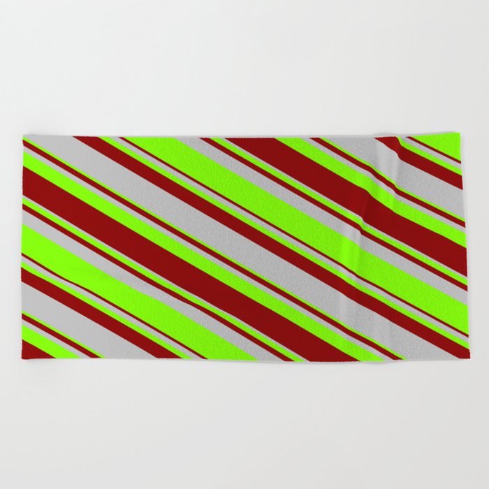 Dark Red, Grey & Chartreuse Colored Lined/Striped Pattern Beach Towel