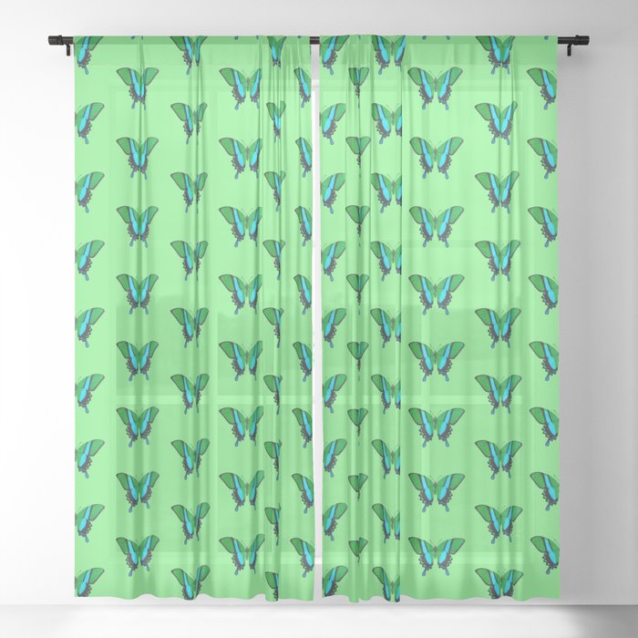Swallowtail Butterfly in Green, Turquoise & Black Sheer Curtain