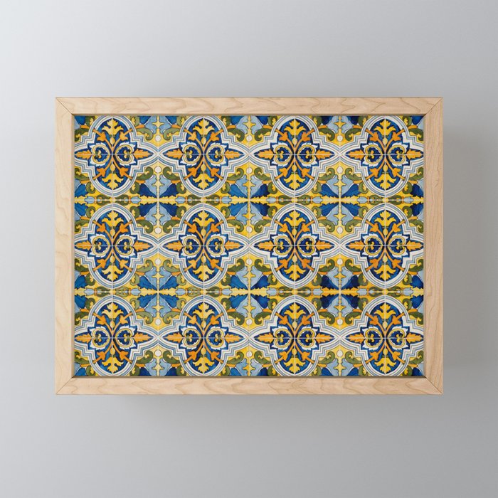 Seamless Floral Pattern Ornamental Tile Design : 4 -blue, Framed Mini Art Print