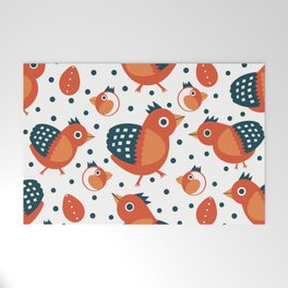 Hand-Drawn Funny Chicken Seamless Pattern Welcome Mat