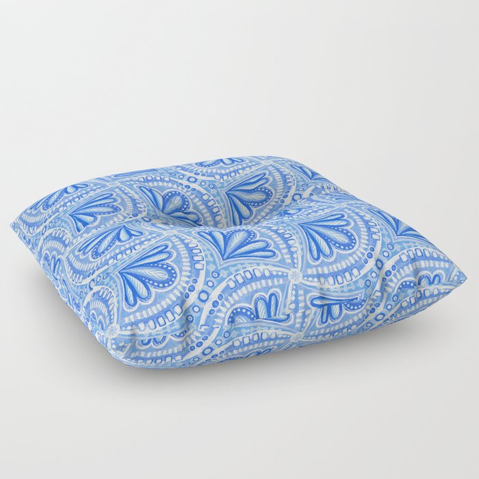 Textured Fan Tessellations in Periwinkle Blue and White Floor Pillow