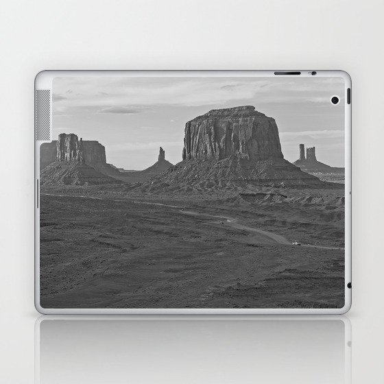 Oljato Monument Valley, Arizona, natural rock formations under blue sky black and white landscape photograph / photography Laptop & iPad Skin