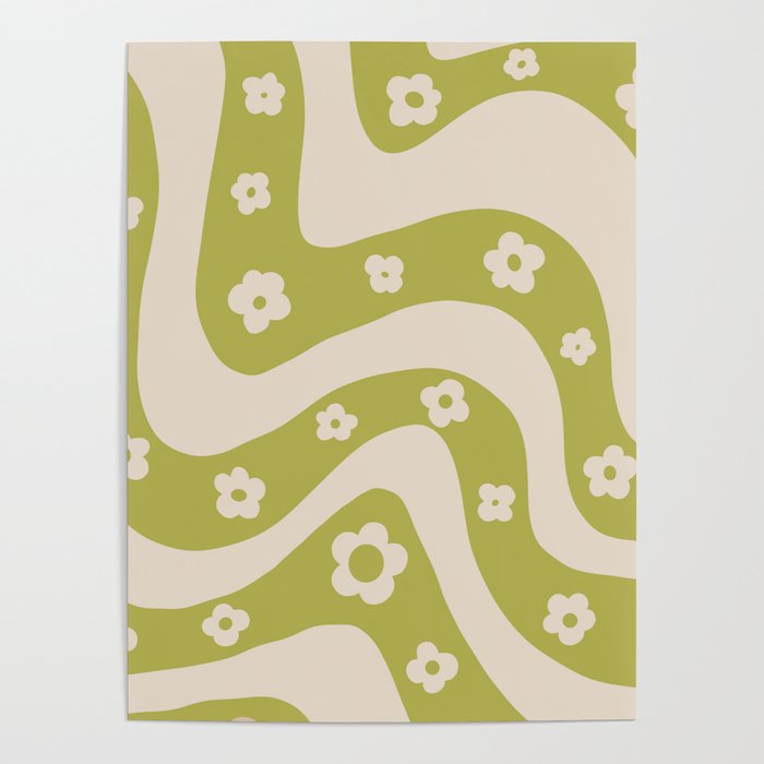 Green Swirl flowers 70s Retro Pattern Poster by Courtney Woolford | Society6