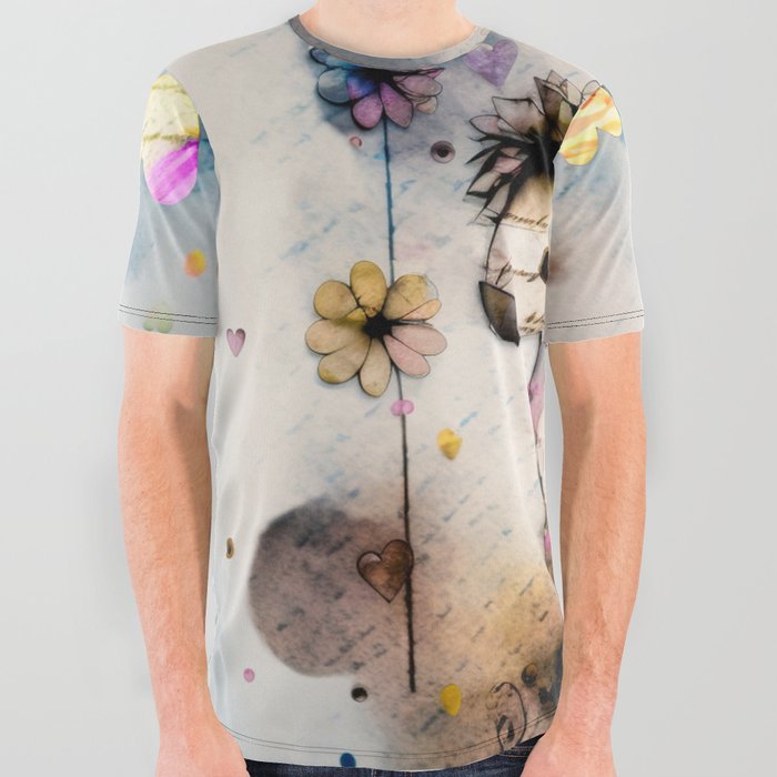 Hearts and Flowers Watercolor Pony I All Over Graphic Tee