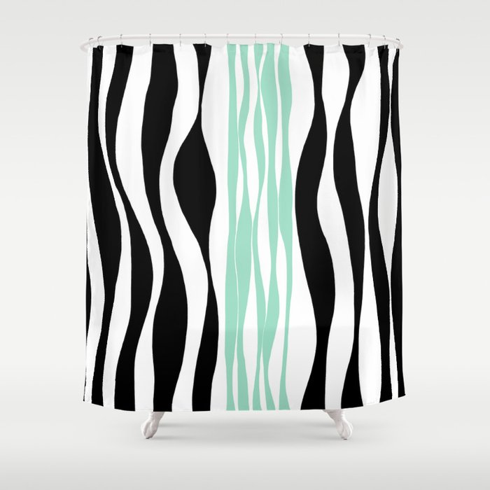 Mint green and black shower sales curtain