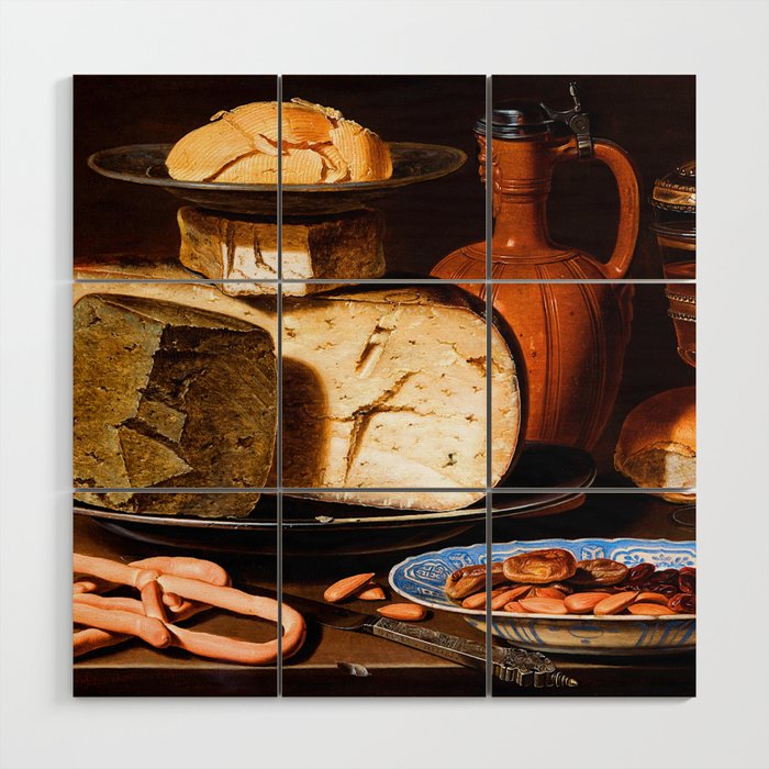 Clara Peeters Still Life with Cheeses, Almonds and Pretzels  Wood Wall Art