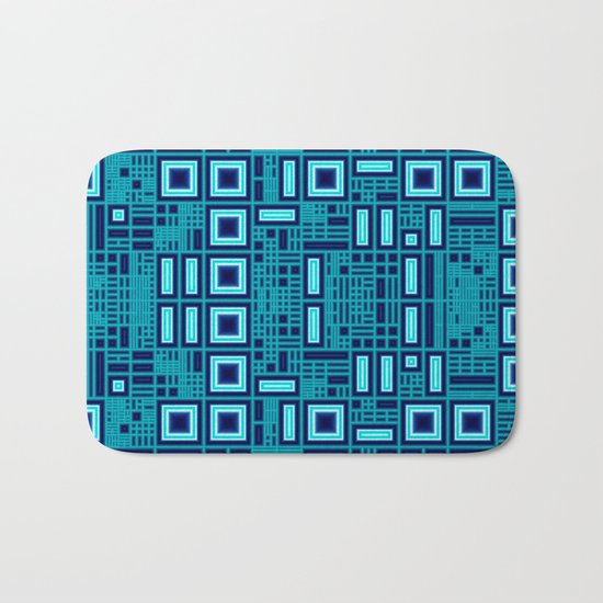 Blue digital geometric abstraction Bath Mat