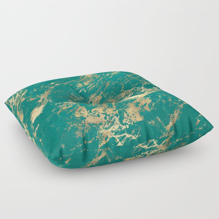 Teal & Gold Marble 06 Floor Pillow