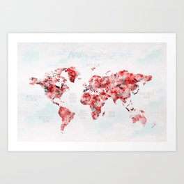 Red World map Art Print