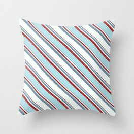 [ Thumbnail: Light Slate Gray, Mint Cream, Brown & Powder Blue Colored Lined/Striped Pattern Throw Pillow ]