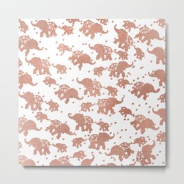 Elegant faux rose gold white polka dots cute elephants Metal Print