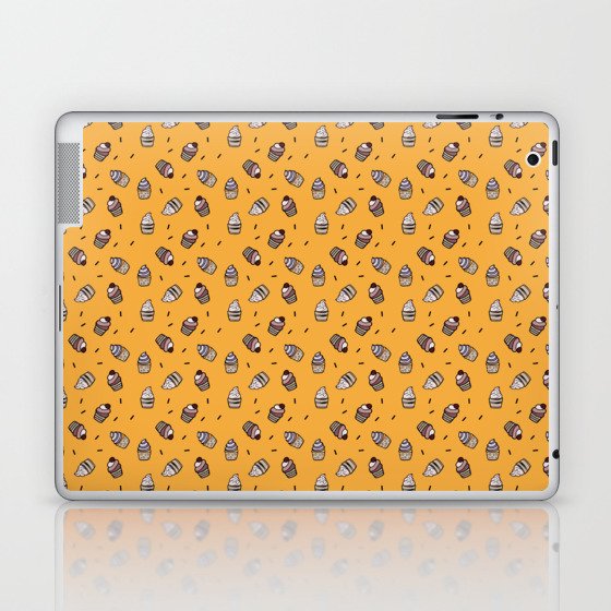 Cozy cupcake pattern design on yellow Laptop & iPad Skin