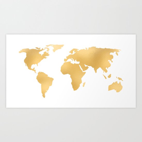 World Map Deep Gold Rush Art Print