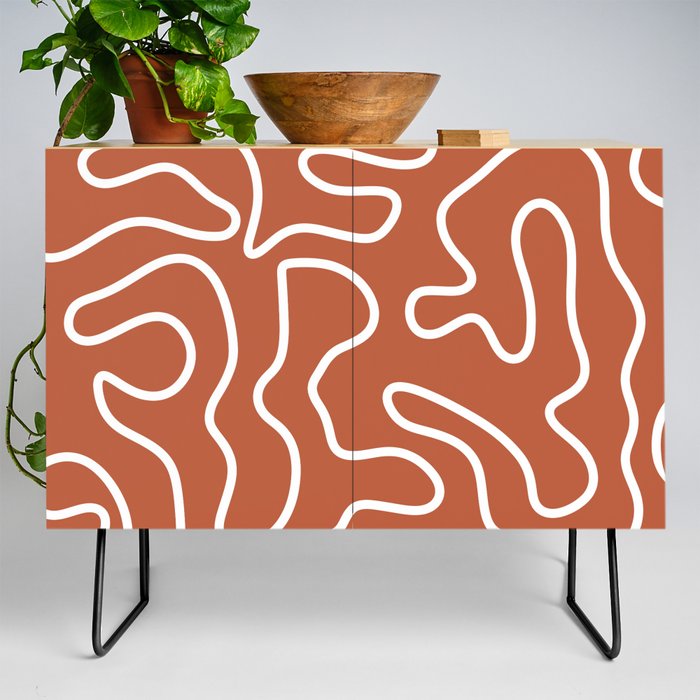 Squiggle Maze Minimalist Abstract Pattern in Clay Rust Terracotta Credenza