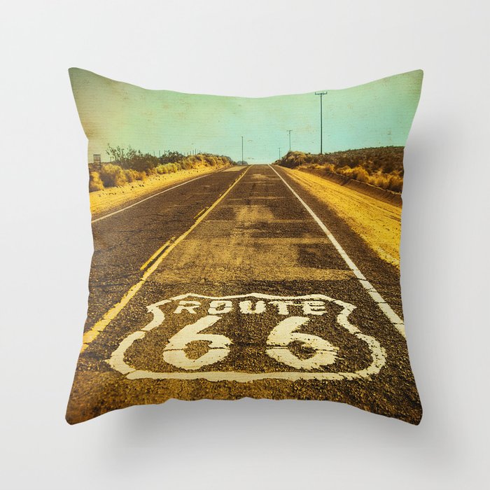 Route 66 Road Marker Throw Pillow