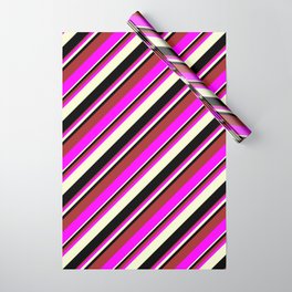 [ Thumbnail: Brown, Fuchsia, Light Yellow, and Black Colored Lines Pattern Wrapping Paper ]