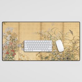 Japanese Edo Period Six-Panel Gold Leaf Screen - Spring and Autumn Flowers Desk Mat