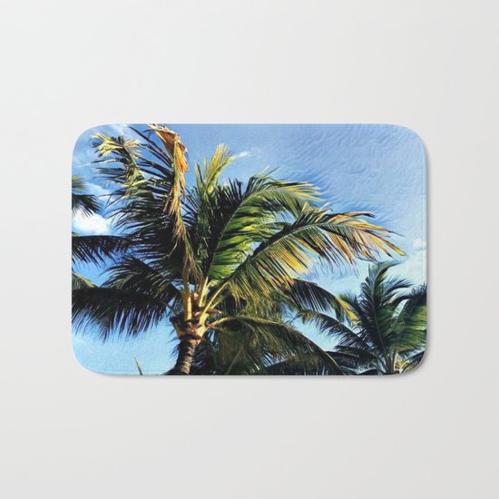 Palm Tree in the Wind (Hawaii Sky) Bath Mat