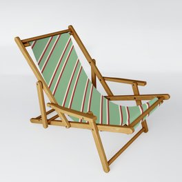 [ Thumbnail: Dark Sea Green, Beige & Brown Colored Stripes Pattern Sling Chair ]