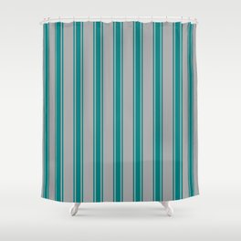 [ Thumbnail: Dark Grey & Teal Colored Striped Pattern Shower Curtain ]
