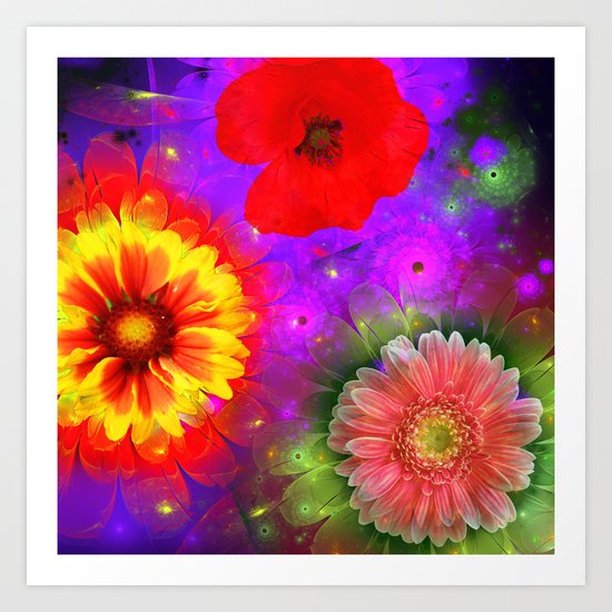 Summer flowers in a colourful fantasy garden Art Print
