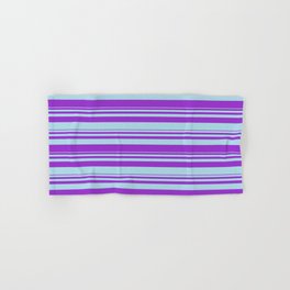 [ Thumbnail: Dark Orchid & Light Blue Colored Stripes/Lines Pattern Hand & Bath Towel ]