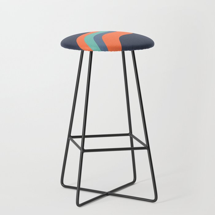 Loana - Orange Blue Colourful Wavy Minimalistic Retro Stripes Art Design Pattern  Bar Stool