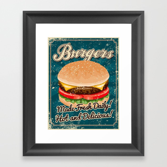 Retro Hamburger Sign Framed Art Print