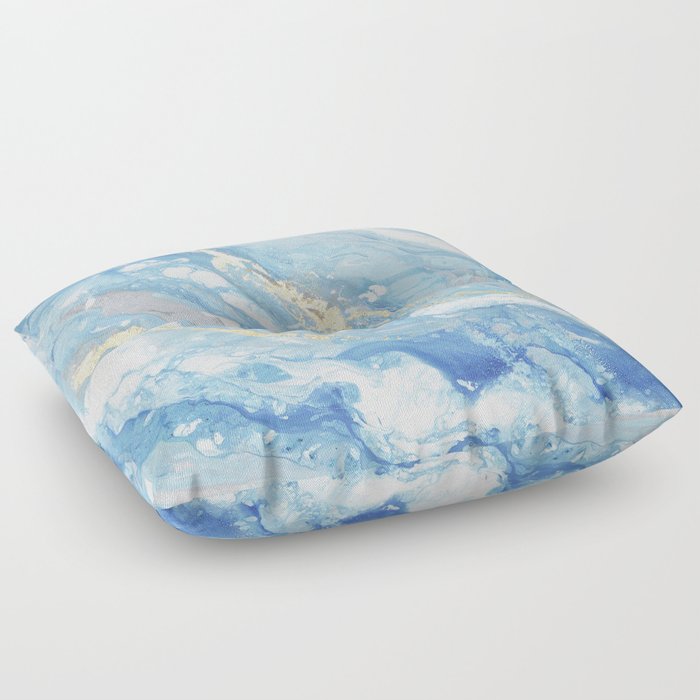 Gilded White Blue Marble Texture Floor Pillow