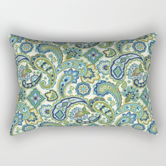 Blue and Green Paisley Rectangular Pillow
