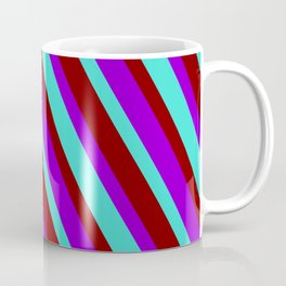 [ Thumbnail: Dark Violet, Turquoise & Maroon Colored Lines/Stripes Pattern Coffee Mug ]