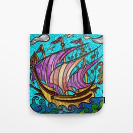 Gold and Glass Sail Boat Tote Bag